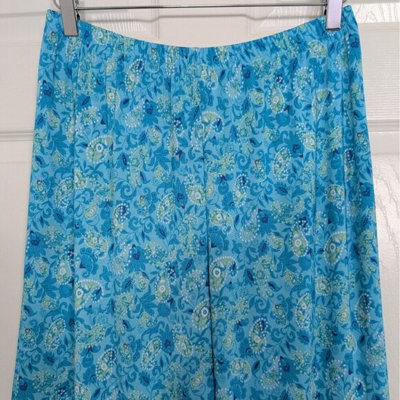 Coldwater Creek Paisley Slinky Pants Womens Size Large Blue Stretch Pull On - Picture 2 of 10
